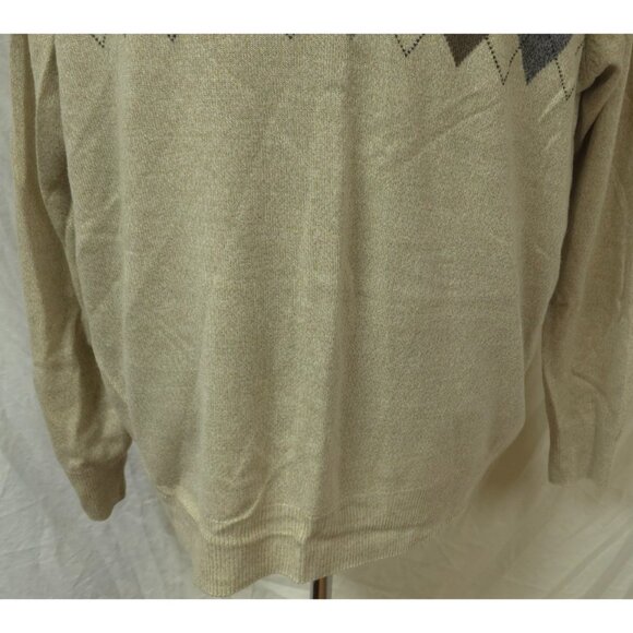 DOCKERS Mens XL Beige 1/4 Button Long Sleeve Argyle Diamonds Acrylic Sweater - Picture 3 of 11